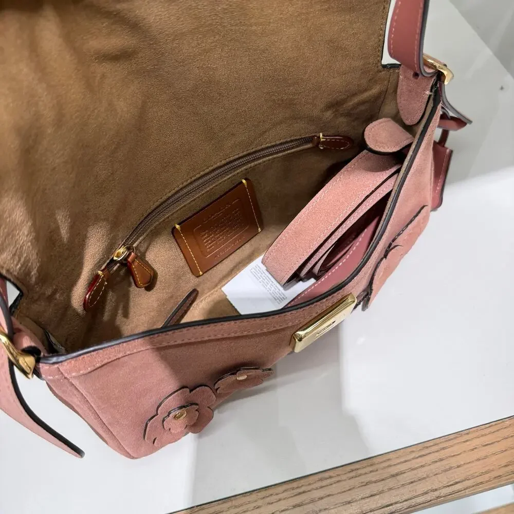 NEW‼️Coach Etta Small Flap Shoulder Bag With Floral Applique CEU02 Blush Pink
